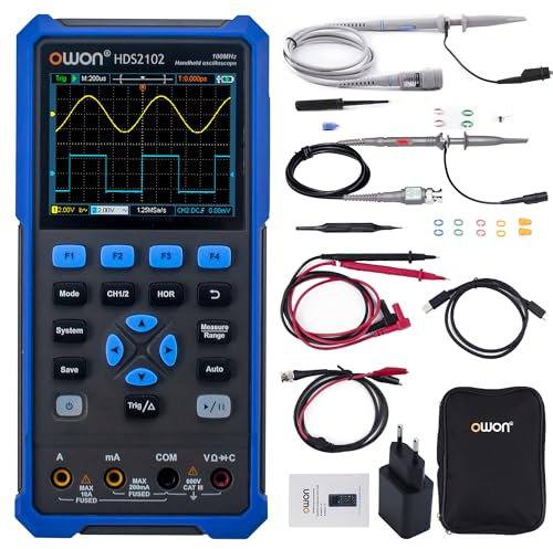 HDS2102 OWON Oscilloscope 100MHz Bandwidth Dual Channel 2 in 1 Scope with Auto-Calibration Function Adjustable Brightness Backlit LCD