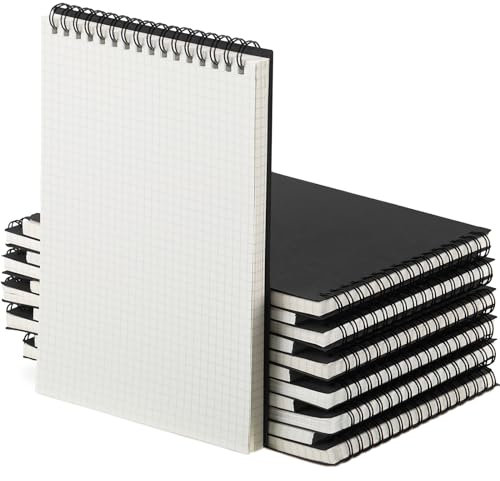 Engrowtic 12 Stück Graph Paper Spiral Notizblock A5 Top Wirebound Notizblock Grid Notebook Steno Pad Memo Notebook Grid Paper 140 Seiten zum Schreiben Skizzieren Zeichnen Bürobedarf (Schwarz)