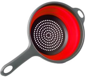 Molinter Panier filtrant pliable en silicone - Panier de drainage - Passoire à pâtes avec poignée - Filtre de cuisine pliable pour pâtes, légumes, fruits (rouge)