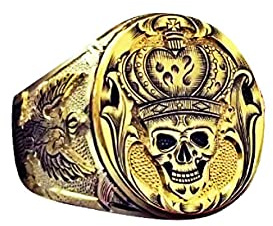Bague Crâne Couronne, Bague Crâne Couronne CroisÉE Pour Hommes, Bague Crâne Couronne Gothique Bijoux Couronne Crâne Hip Hop, Bague TÊTe Crâne Viking Bague D'aigle Volant Or Couronne Crâne Punk
