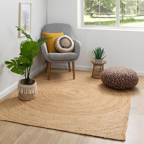 Steffensmeier Jute Teppich Goa | Rechteckig | Wohnzimmer, Flur, Eingangsbereich, Naturfaser, hangeflochten, Wirbel, Größe: 70x130 cm
