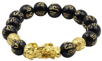 CENPEK Pulsera de obsidiana Negra, Pulsera de Cuentas Chinas Feng Shui, Pulsera de Amuleto Pixiu de Oro, Amuleto Tallado a Mano para la Buena Suerte