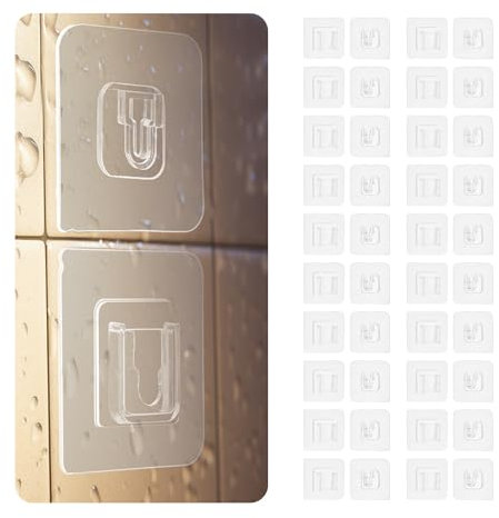 20 Paia Ganci Autoadesivi a Doppia Faccia, 5.7CM x 5.7CM Ganci da Parete a Doppia Faccia Senza Perforazione, Ganci Multifunzionali Trasparenti Impermeabili Rimovibili per Bagno, Cucina, Ufficio