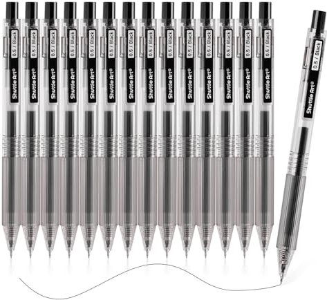 Shuttle Art Black Gel Pens, 15 Pack of Retractable 0.5mm Fine Point Rollerball Gel Ink Pens Quick Drying Waterproof Smooth Writing with Comfortable Grip, Black Writing Pens for Office School Home