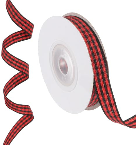 PATIKIL 10 Yardas x 0.4 Cinta de Cuadros tela rayada | Cintas de Regalo Rojo Y Negro para Arcos de Acción de Gracias, Coronas, Manualidades, Cumpleaños, Bodas