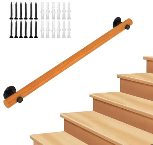 Escalera de madera maciza para interiores y exteriores, barandilla redonda de 1 a 15 pies para escalones, barandilla de seguridad montada en la pared, barra de apoyo antideslizante (210 cm)