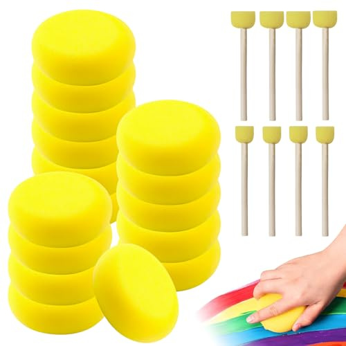 Face Painting Sponges Set 24 PCS Face Paint Sponges and Brushes, Artist face Paint Sponge, Foam Stencil Stipple Brush, Circle Sponge paint Brush for DIY Art Projects Craft Ceramics for Art Supplies