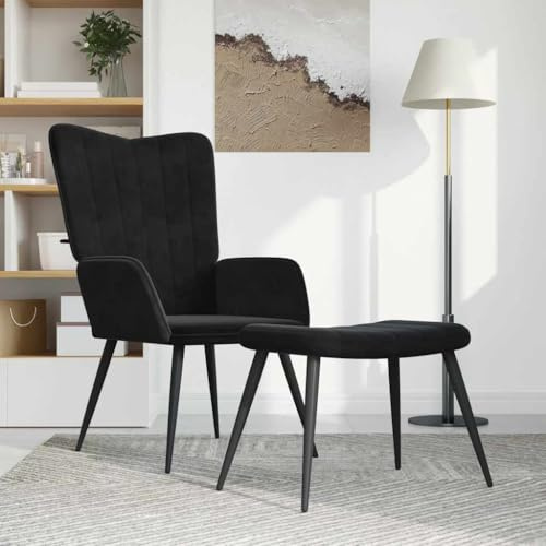 Mimdixy Poltrona TV per soggiorno poltrona imbottita,Poltrona relax con sgabello velluto nero,Per soggiorno e camera da letto,Veloce da installare