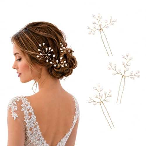 ARYIMYDP Lot de 3 Épingles à Cheveux Mariage Dorées avec Perles, Accessoires Cheveux Élégants pour Mariée et Demoiselle d’Honneur, Bijoux de Cheveux pour Cérémonie, Fiançailles, Soirée et Bal