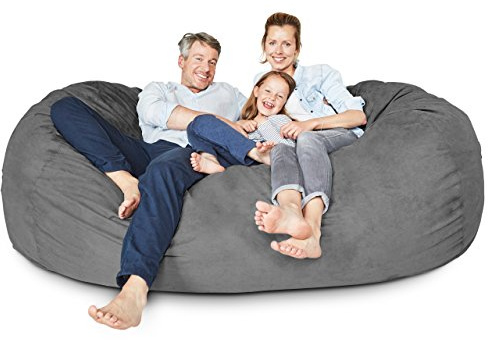 Lumaland Luxurious Giant 7ft Bean Bag Chair with Microsuede Cover - Ultra Soft, Foam Filling, Washable XXL Sofa for Kids, Teenagers, Adults Sack Dorm, Family Room Dark Grey