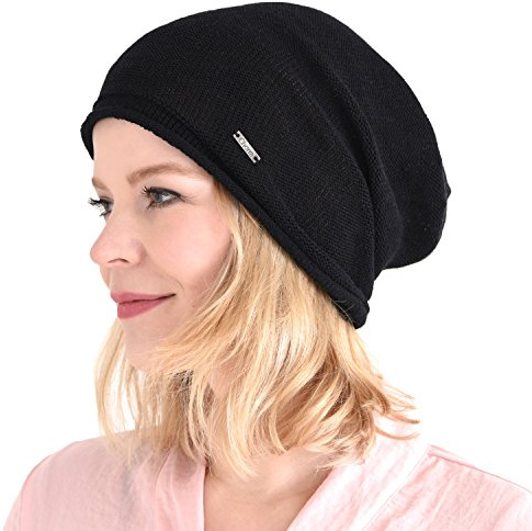 CHARM Silke slouch beanie stickad mössa – stor kemohuvudbonad lockar hår, En Storlek