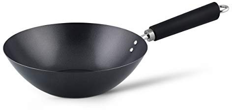 Ken Hom Wok Antiaderente Acciaio al Carbonio, 27cm, Excellence, Padella a Induzione/Compatibile con Utensili in Metallo, Lavabile in Lavastoviglie, 5 Anni di Garanzia