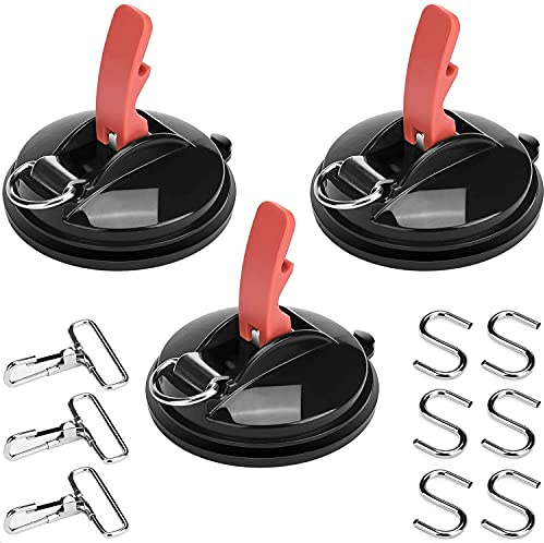 Heavy Duty Suction Cup Hook Set - 3 Pack with 6 S-Hooks, 3-D Ring Clip for Home, Workshop & Camping