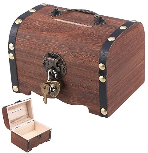 HAOBIN Vintage Holz Schatztruhe Holztruhe Schatzkiste Vintage Look Kleine Schatztruhe Aus Holz Piratenschatztruhe Holz-Schatzkisten Schatztruhen Mit Schloss Geeignet Zum Aufbewahren Und Dekorieren