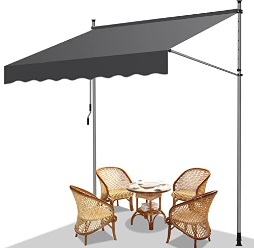 Fiqops Markise Klemmmarkise Sonnenschutz Fallarm Handkurbel Balkon, Balkonmarkise ohne Bohren, UV-beständig höhenverstellbar wasserabweisend, Sonnenschutz, 250x120x 200-300cm Grau