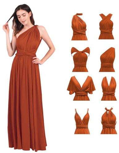 Odizli Robe de soirée pour femme, longue, sexy, festive, dos nu, portefeuille, à bandes multidirectionnelles, robe de demoiselle d'honneur, de fête, de bal, rouge brique, XS
