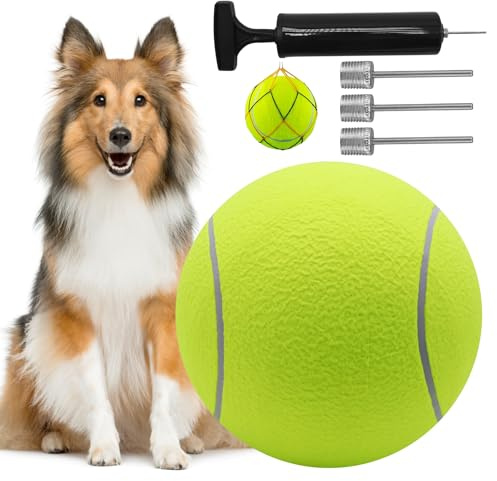SZXMDKH 9.5 Oversize Giant Tennis Ball & Air Pump Needle & Storage Net Children Adult Fun Tennis Ball Pet Dog Large Chew Toy Big Giant Rubber Inflatable Launcher Pet Indoor Outdoor Sport Beach