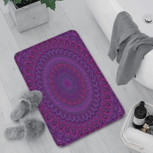 Badematte rutschfest, Badteppich für Badezimmer,Aubergine, lila Mandala-Form mit einem Kaleidescopic Stil der sechziger Jahre inspirier,Waschbar Badezimmerteppich für Wohnzimmer Schlafzimmer 60x100 cm