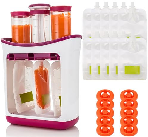 LASIEYO Squeeze Station, Quetschies Zum Selbstbefüllen Babynahrungszubereiter mit 10 Quetschbeutel Baby Lebensmittel BPA Frei Quetschie Zubereiter Für Smoothie, Fruchtmus, Baby Brei, Joghurt