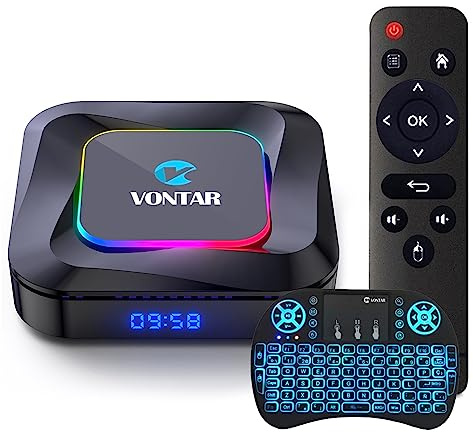 CHROX Android 13.0 TV Box, VONTAR R3 4G RAM 128G ROM RK3528 med Dual 2.4G/5.8G Wifi, BT 5.0+ Quad-Core 64 Bits 4K/8K UHD H.265 Ethernet LAN 3D Set Top TV Box Med trådlöst minitangentbord,2gb+16gb