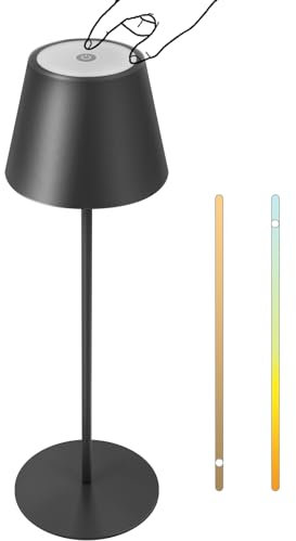 FUYO Tischlampe Kabellos Dimmbare Warmweiß 2700K-4000K Touch Led Tischleuchte Wasserdicht IP54 Led Akku Tischlampe für Esstisch Schlafzimmer Camping Balkon Hotel (Schwarz)