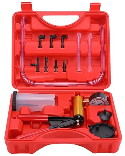 Gnhydxfe Brake Bleeder Kit with Hand Held Vacuum Pump and Adapters, with Vacuum Brake Bleeder Pump Pressure Gauge for Automotive Car Motorbike(red)