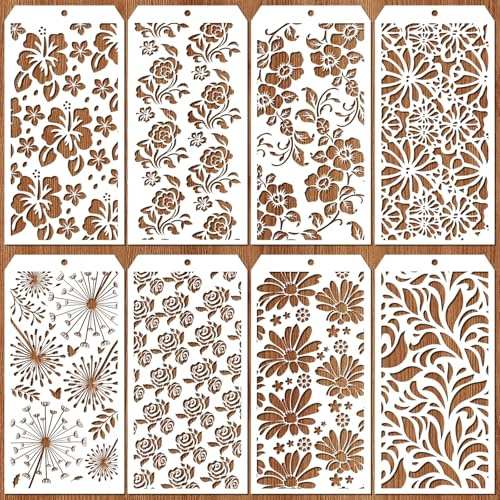 JSRQT 8 Piezas Plantillas para Pintar de Patrones Florales,Stencil da Disegno per Pintura,Plantilla de Decoración de Pasteles para Pintar en Madera,Pared, Tela, Letrero,Pastel,4.7 x 9.45”