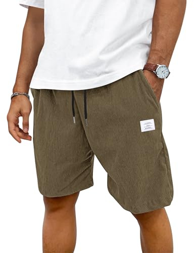 TARAINYA Velours Côtelé Short Homme Coton Stretch Cordon de Serrage été Casual Chino Corduroy Shorts Court Homme avec Poches Kaki XL
