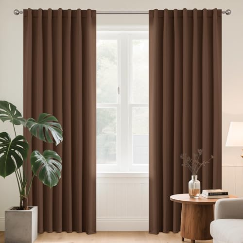 Joydeco Tende Oscuranti per Interni 2 Pezzi L 140 x A 225 CM, Tenda Termiche con Passanti Nascosti per Soggiorno Moderne Cameretta Bambini Camera da Letto Blackout Curtains, Cachi