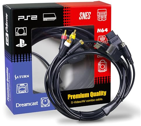 B.Brown Premium S-Video AV Combo Cable, 6 ft, for SNES/N64/GameCube. PS1-2, Saturn/Dreamcast, Enhanced Video for Retro Gaming