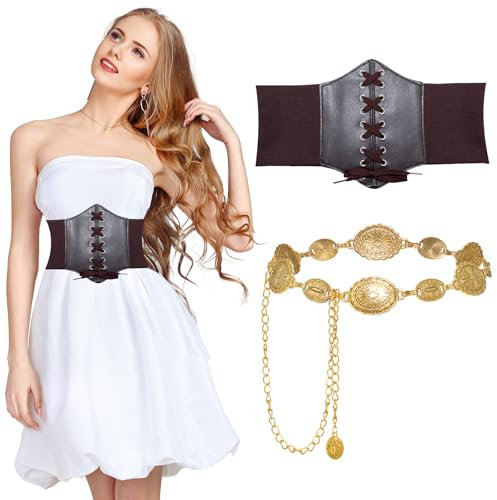 IETWATE Unterbrust Korsett Damen, Retro Elastischen Corset Braun, Schnür Unterbrust Corsage Damen, Taillengürtel Verstellbarer Metall Western Cowgirl Gürtel, für Kleider Cosplay