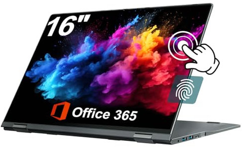 jumper 16 Zoll Laptop, Touchscreen Laptop mit 1 Jahr Office 365, 16GB RAM, 640GB ROM, QWERTZ Tastatur mit Hintergrundbeleuchtung, Fingerabdruckleser, 1920x1200, 7000mAh