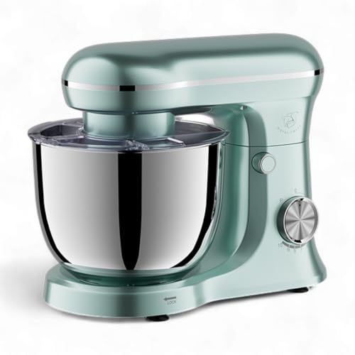 Royal Swiss Robot de cocina amasadora amasadora 5L 1500W - Cuenco Inox 5L - 10 Velocidades + Función Pulso - Movimiento Planetario 360° - Batidor, Ganchillo, Batidor - Silenciador - Verde