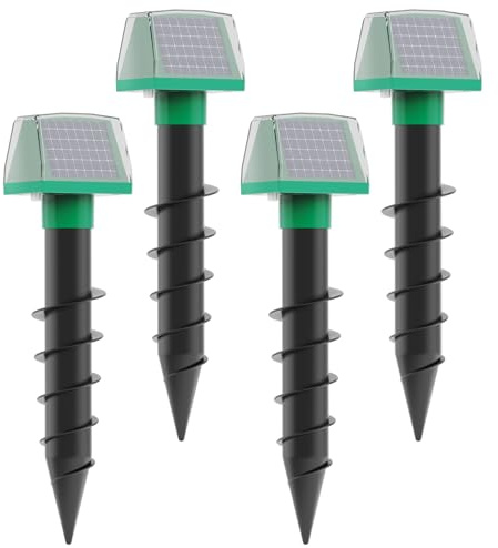 Mole Repellent Screw Solar Powered Gopher Deterrent Stake for Outdoor Lawns with Electic Vibration, Repels Snake Vole Groundhog Armadillo from Yard and Garden (4 Pack)
