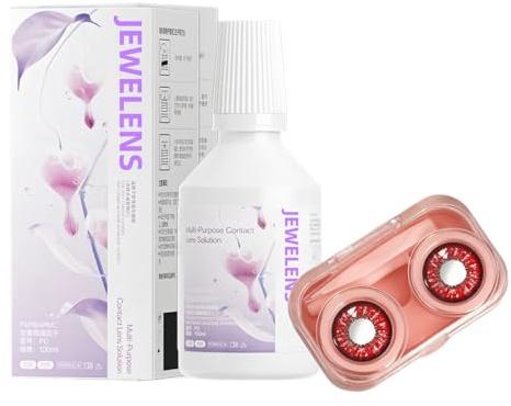 Multi-Purpose Contact Lens Solution with Lens Case, Perfect for Makeup, Fashion, Cosplay and Party Daily Outdoor Use (Red, One Size)