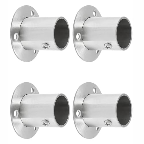 BE-TOOL 4 piezas de soportes de brida de 32 mm/1,26 pulgadas, soportes de barra de ropa de acero inoxidable para la fijación de tubos y estabilidad