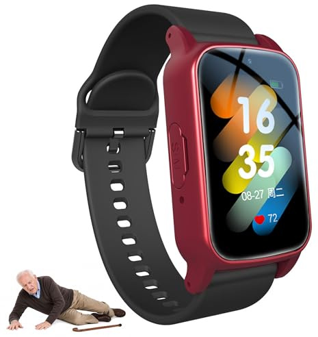 PEIKVOUL Smartwatch 4G para Personas Mayores con Botón SOS, Detección de Caídas, GPS, Videollamada y Localización en Tiempo Real, Reloj GPS para Ancianos, Tarjeta SIM Requerida (Rojo)