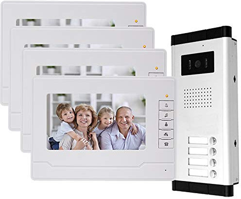 OBO HANDS uoweky Interphone Vidéo Filaire 7 TFT-LCD avec Interphone Vidéo 4 Moniteurs Intérieurs + Caméra de Vision Nocturne IR 700TVL Haute Résolution pour Plusieurs Appartements/Familles