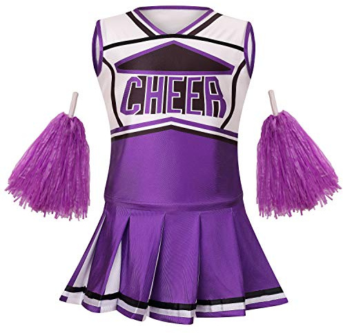 yolsun Cheerleader Costume for Girls, Kids Cheerleading outfit, Child High School Cheer leader Dress up Halloween Party role play Uniform(Purple,6-7 Years)