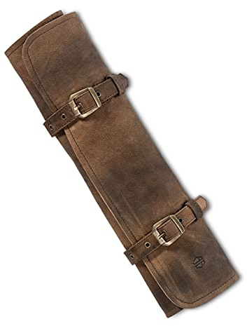 Angus Stoke Sam - Funda de piel para cuchillos de cocinero (piel, tamaño grande), diseño de bolsa, Marrón oscuro antiguo, Bolsillo para cuchillos
