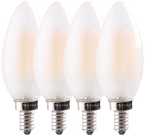Lot de 4 ampoules chandelier LED C35/B11 6 W, intensité variable, verre dépoli, culot E14, blanc doux 2700 K, équivalent à 60 W, (pointe ogive)