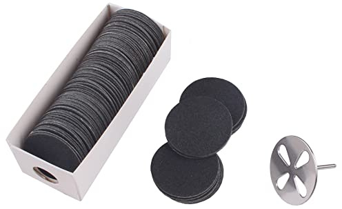 MZCMSL 100pcs Sandpaper Disc and 1pcs Metal Drill Bit, 3/32 Shank Pedicure Sanding Disc Bit for Dead Skin Callus Electric Foot File #150 Grit (Medium,35mm)