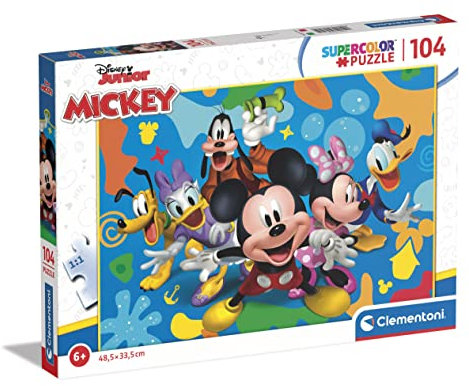 Clementoni - 25745 - Supercolor Puzzle Disney Mickey and Friends - Puzzle 104 Teile Ab 6 Jahren, buntes Kinderpuzzle mit besonderer Leuchtkraft & Farbintensität, Geschicklichkeitsspiel für Kinder