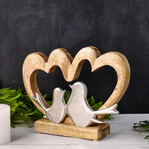Dekorationsfigur ”Heart Amour” – 5 – trä och aluminium, handgjord, höjd 20 cm