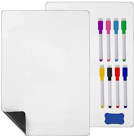 Hisredsun 2PCS A4 Tableau blanc magnétique effaçable à sec pour réfrigérateur, 8 stylos pour tableau blanc,1 gomme,Tableau blanc magnétique souple pour la maison, le bureau, l'école