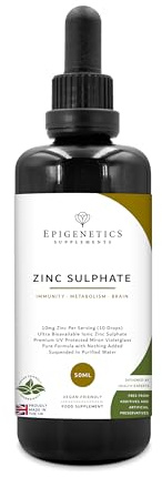 Zinc Sulphate 50ml Liquid Supplement Drops | 2 Months Supply, 66 Servings Per Bottle. No Sugar or Artificial Additives | 100% RI per Serving | UK Made & Vegan