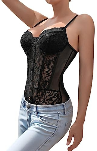 Rongseng Body Mujer Sexy Bodysuit de Encaje Floral Malla Transparente Tirantes Bodies sin Mangas Elegante Backless Jumpsuit Una Pieza Ropa Interior Body Moda Blusa Top para Fiesta
