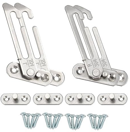 4 Pieces Window Restrainer Locks with Screws, Stainless Steel Window Safety Lock, Window Restrainer Hook, Child Lock Restrainer Safety Buckle, Left and Right, Suitable for Home, School