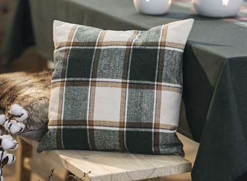 Dekoleidenschaft Kissenhülle Schottenkaro aus Flanell, beige/grün kariert, 45x45 cm, Kissenbezug, Zierkissen-Bezug mit eingearbeitetem Reißverschluss
