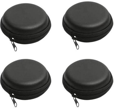LMOGWL 4pcs Mini Custodia per cuffie Custodia rigida EVA Organizzatore Custodia rotonda per auricolari Custodia protettiva per Bluetooth, cuffie, scheda SD, unità flash USB (nero)